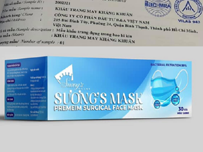 Khẩu trang kháng khuẩn Suong's House sản xuất có giấy phép công bố tiêu chuẩn chất lượng