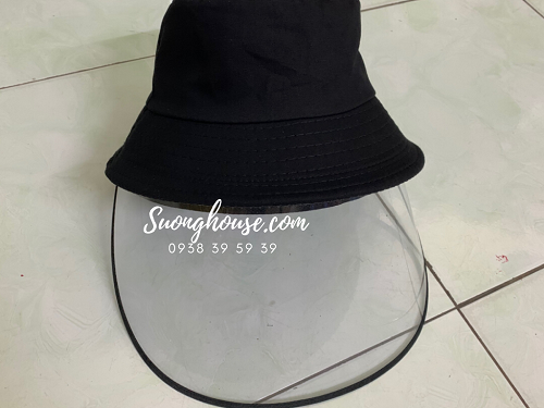 Mũ nón bảo hộ có kính che mặt chống dịch chống nắng màu đen trơn- SH72
