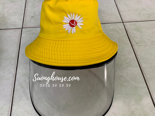 Mũ nón bảo hộ có kính che mặt chống dịch chống nắng màu vàng hoa cúc trắng - SH71