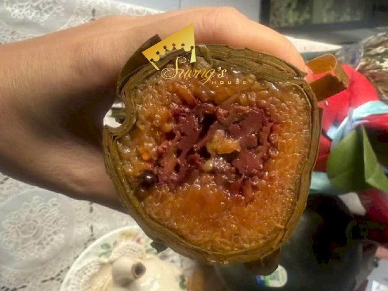 Bánh Tét nhân mỡ và chuối nhà quê nấu củi đủ lửa siêu mền, dẻo, ngon, đòn 900gram - SH234
